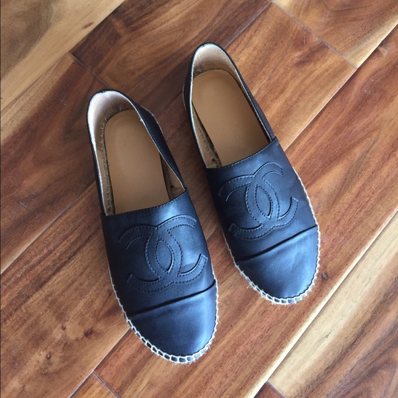 Black leather espadrilles
