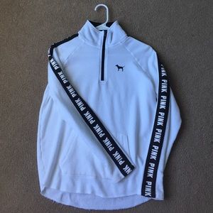 PINK white zipped crew neck