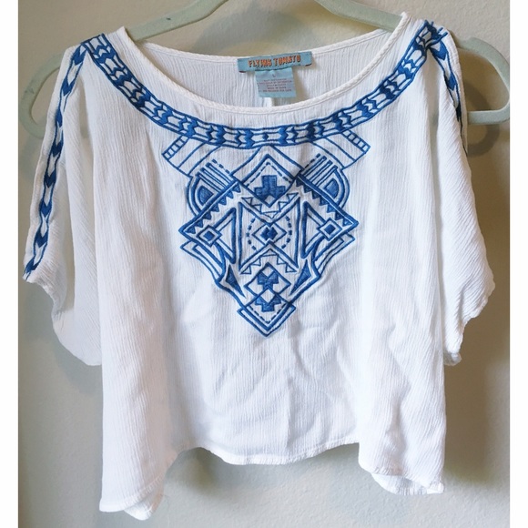 Flying tomato cold shoulder embroidered crop top