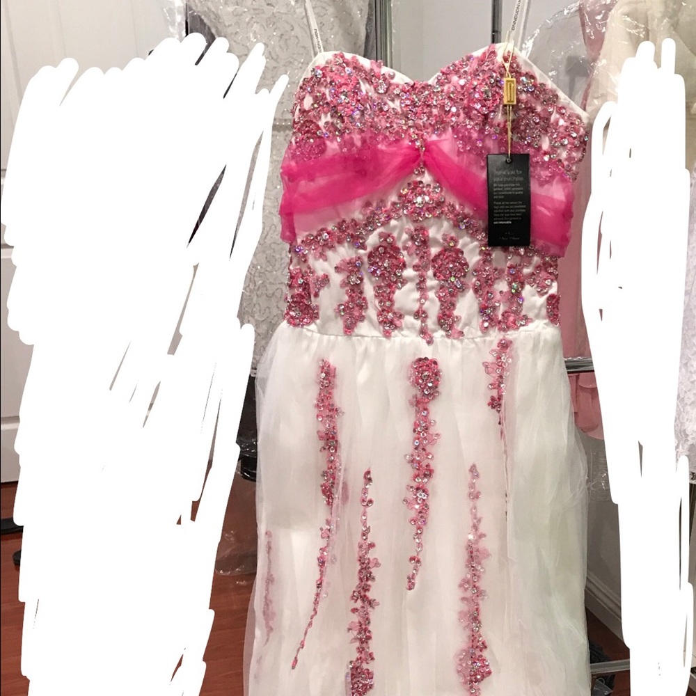 Brand New White Fuchsia Prom Wedding Dress - Picture 6 of 6