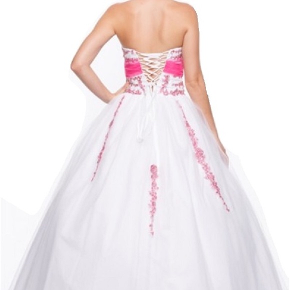 Brand New White Fuchsia Prom Wedding Dress - Picture 4 of 6