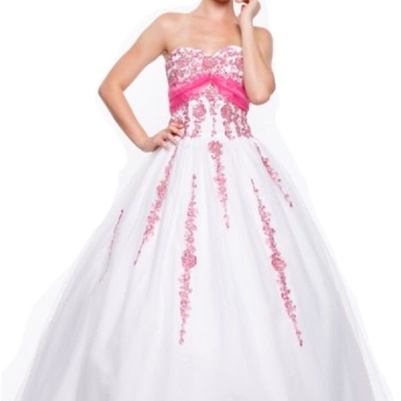 Brand New White Fuchsia Prom Wedding Dress - Picture 2 of 6