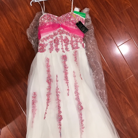 Brand New White Fuchsia Prom Wedding Dress - Picture 5 of 6