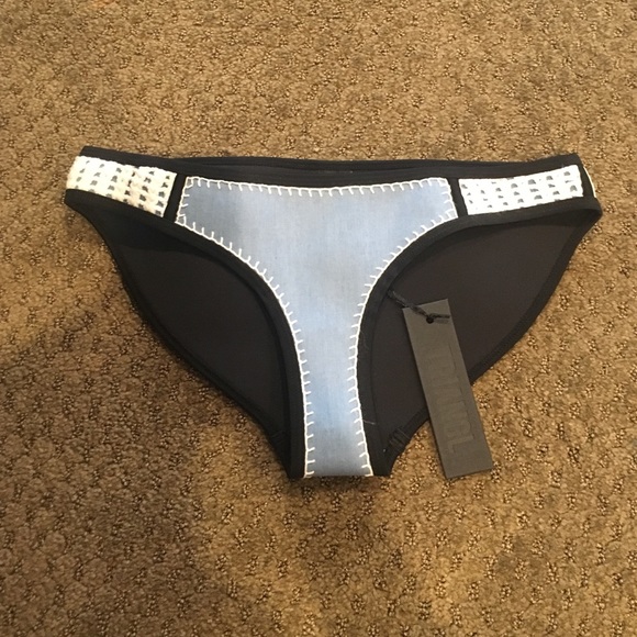 Denim pattern/white crochet TRIANGL bikini bottom