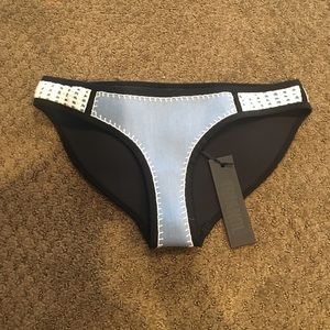 Denim pattern/white crochet TRIANGL bikini bottom