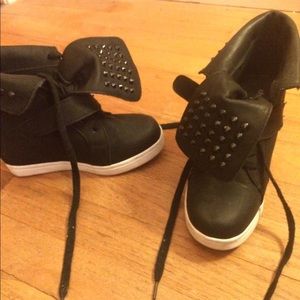 Black Studded Sneaker Wedges