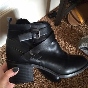 Faux Leather Black Ankle Boots