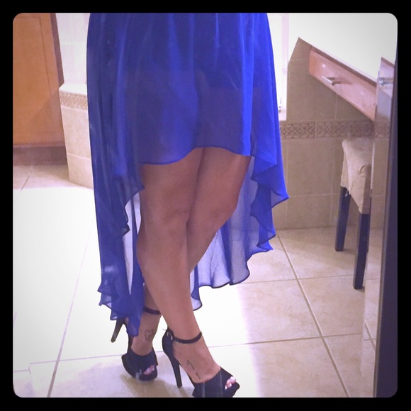 Royal Blue Chiffon HighLow Skirt w/ built in short