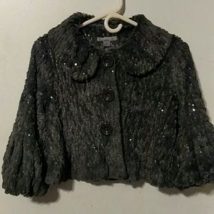 Gray faux fur sequin dress jacket