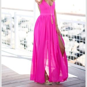 Beautiful Bright Pink Backless Maxi Dress