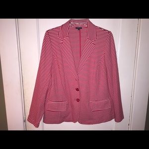 Talbots red and white striped cotton blazer
