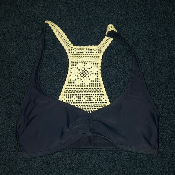 Navy blue and crochet swim top