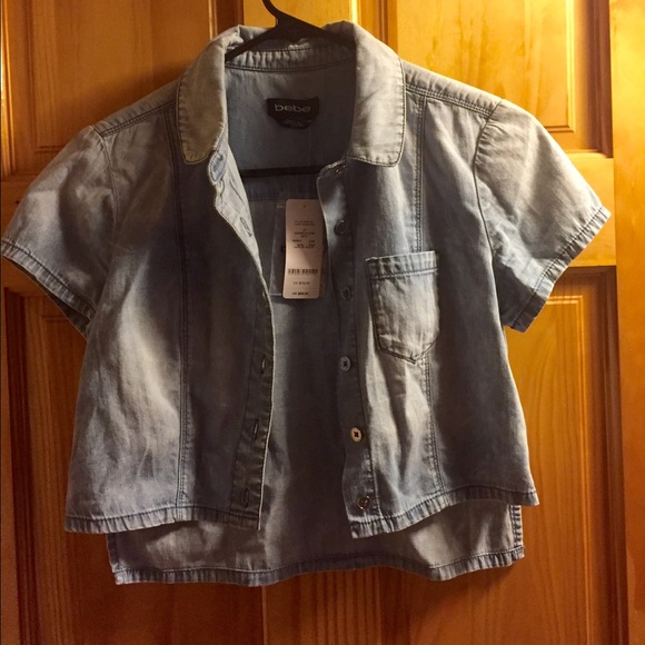 NWT Bebe Jean Button Up Crop Top
