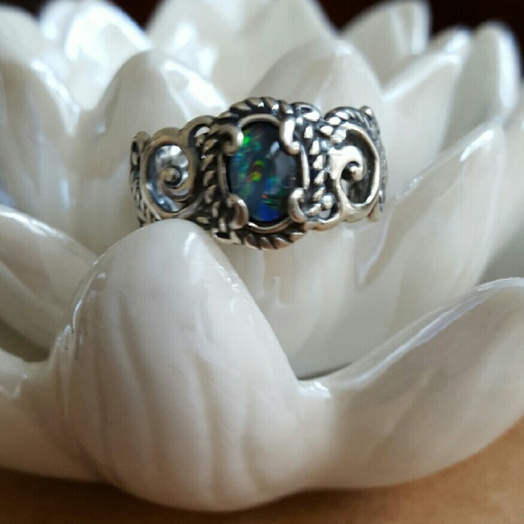Sterling silver Opal band ring- size 8