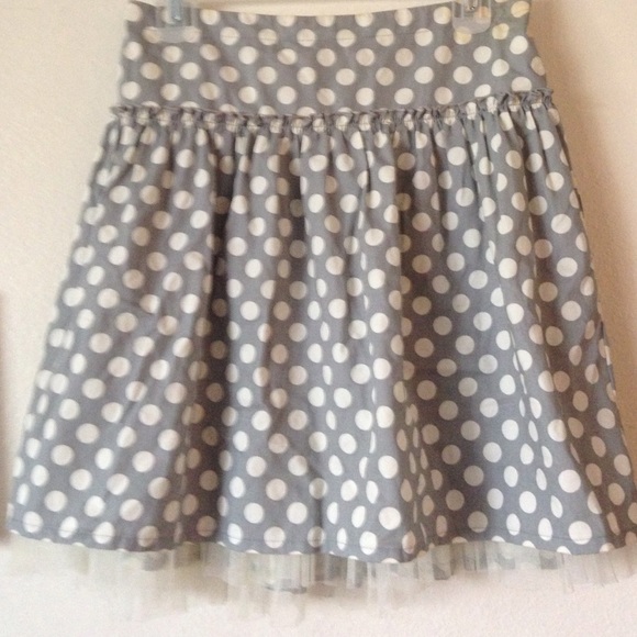 Blue/gray skirt with white polka dots by Cherokee.