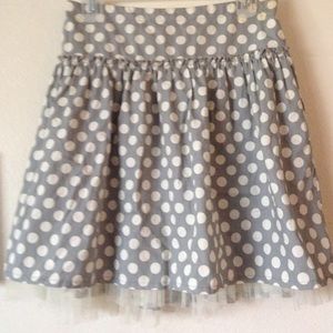 Blue/gray skirt with white polka dots by Cherokee.