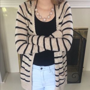 oatmeal brown and black striped cardigan