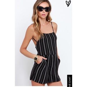 Back to Business Black and White Striped Romper