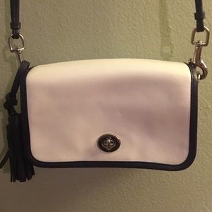 White and purple leather Coach crossbody