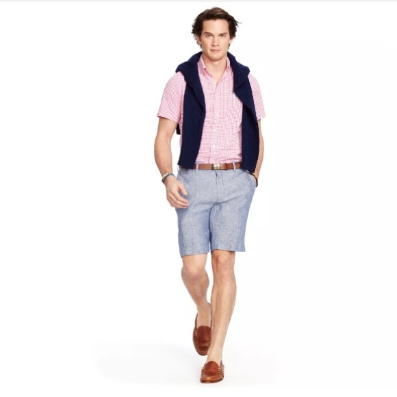 New Polo Blue Straightfit Chambray Shorts Sz 36