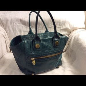 ORYANY Teal Croco Embossed Leather Tote/Satchel