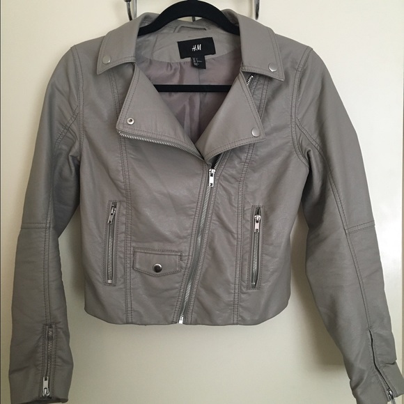 Crop grey motorcycle jacket
