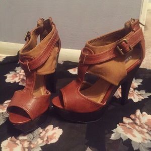 Brown leather heels