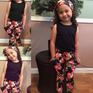 💕NEW💕 3 piece Floral Pants set, headband & tank