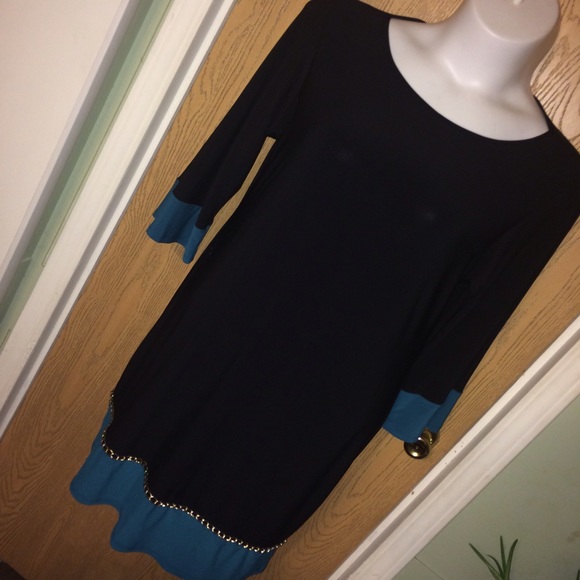 MSK Dresses & Skirts - FINAL SALE! Black & teal long sleeve shift dress