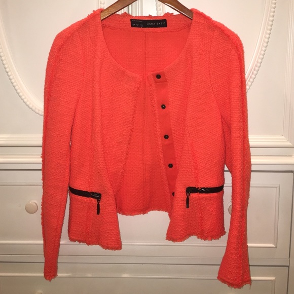 zara orange tweed blazer