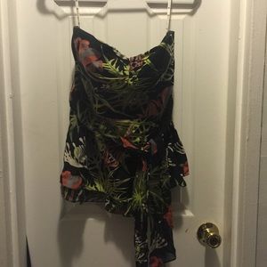 Strapless top with tie belt