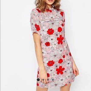 ASOS Shift Dress in Poppy Floral With Ladder Trim