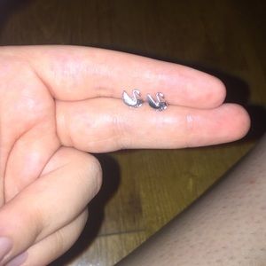 Sterling silver swan stud earrings