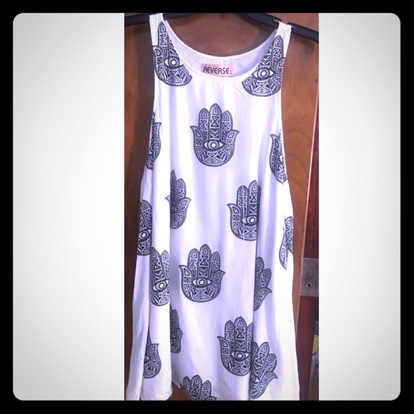 Reverse size L white tank dress with hamsa pattern
