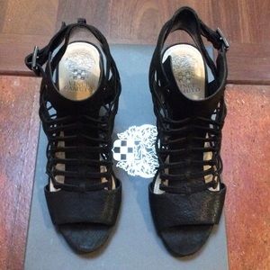 Sexy-fun, Vince Camuto, black silk heels, in box!