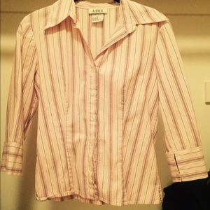 Amy Beyer light pink pin stripe dress shirt.