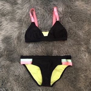 Strappy Black and neon bikini set!