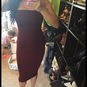 Wine/Burgundy strapless midi dress