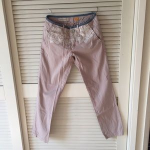 Anthropologie tan pants with stitching detail
