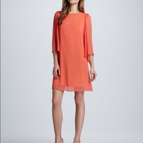Alice + Olivia Odette Flutter-Sleeve Dress, Papaya