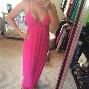 Fuchsia pink backless maxi dress