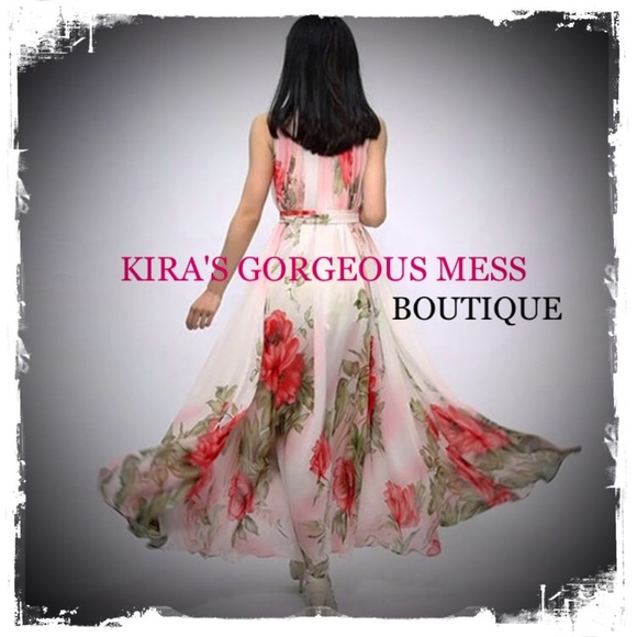 BNWT BEAUTIFUL FLORAL MAXI DRESS WITH TIE BELT - Picture 2 of 3