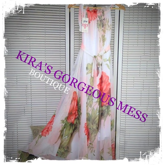 BNWT BEAUTIFUL FLORAL MAXI DRESS WITH TIE BELT - Picture 3 of 3