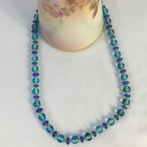 Multi Color Blue & Gold Necklace - Picture 2 of 3