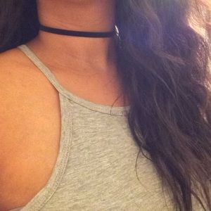 Thin black soft velvet choker