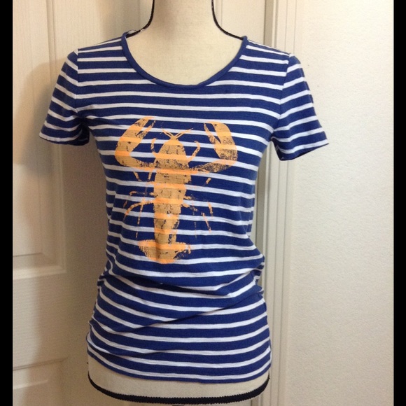 J. Crew Tops - J. Crew Lobster Blue & White Striped T-shirt Top