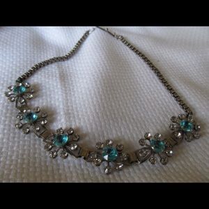 Vintage Aqua marine rhinestone flower necklace