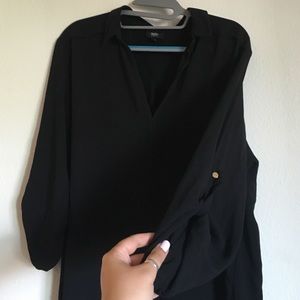 Modern and minimal black blouse w/ gold buttons