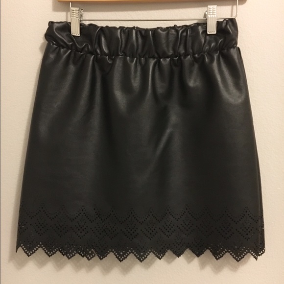 Pleather Mini With Laser Cut Out Trim Detail, S