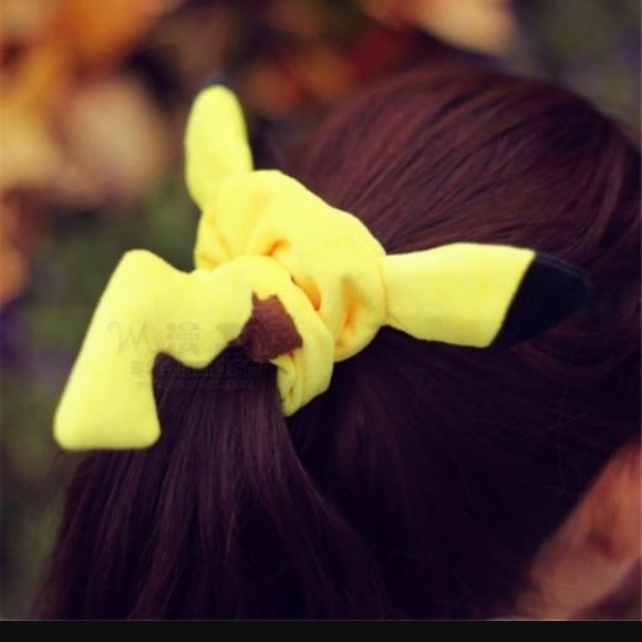 Pikachu pokemon hair scrunchie bow pony tail - Picture 2 of 2